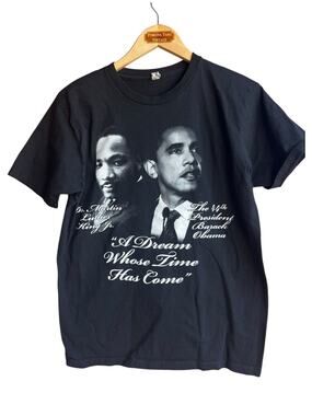 MLK Martin Luther & Barack Obama Black History Souvenir T-Shirt Black Size M